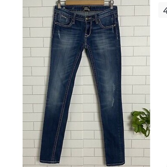 REROCK for Express Skinny Jeans Women's Size 2 Regular Dark Wash Destroyed Denim - Picture 4 of 10